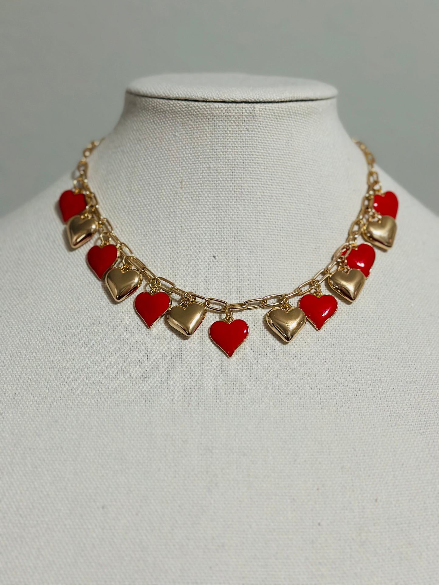Gold and Red Heart Chain Necklace