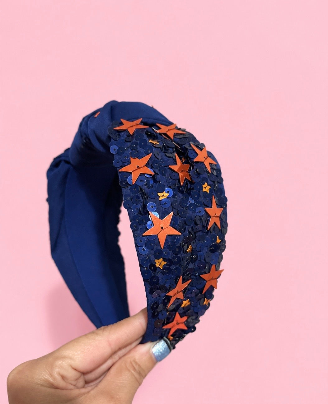 Navy and Orange Stars and Sequin Headband