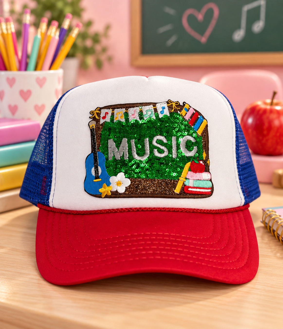 Music Sequin Patch Trucker Hat