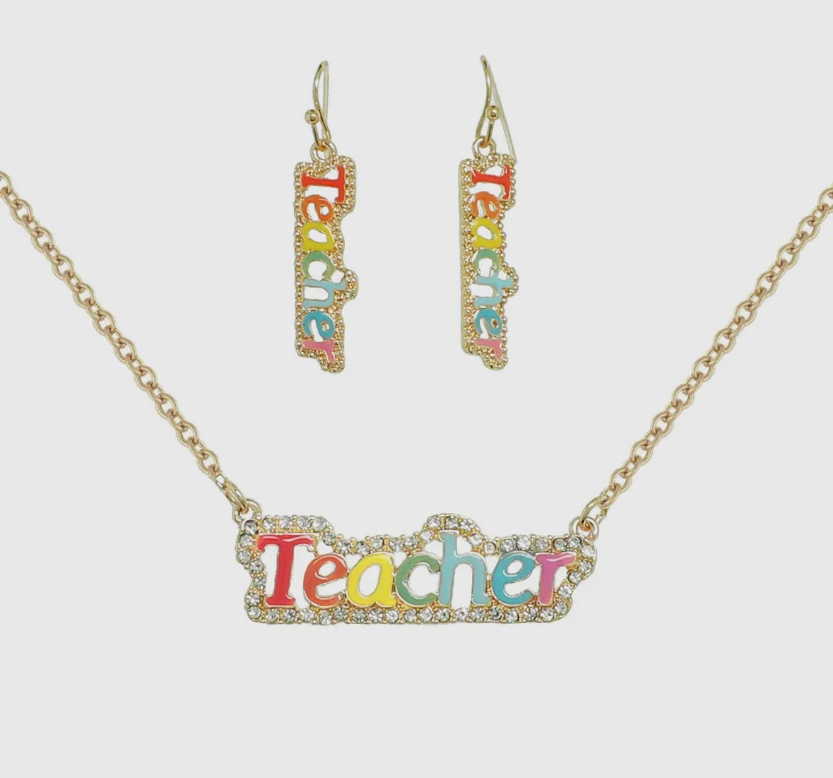 Teacher Jeweled Necklace and Earrings