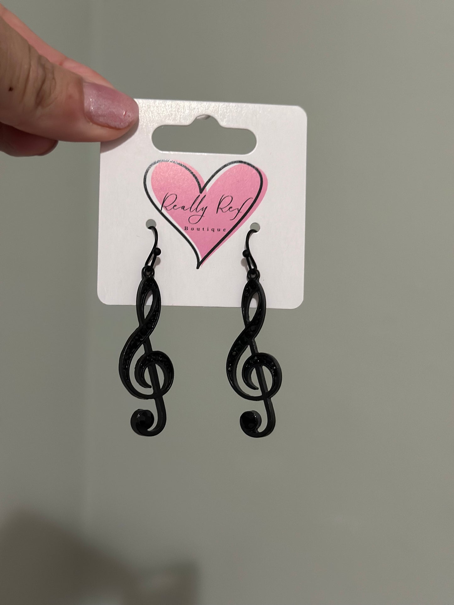 Treble Clef Black Rhinestone Earrings