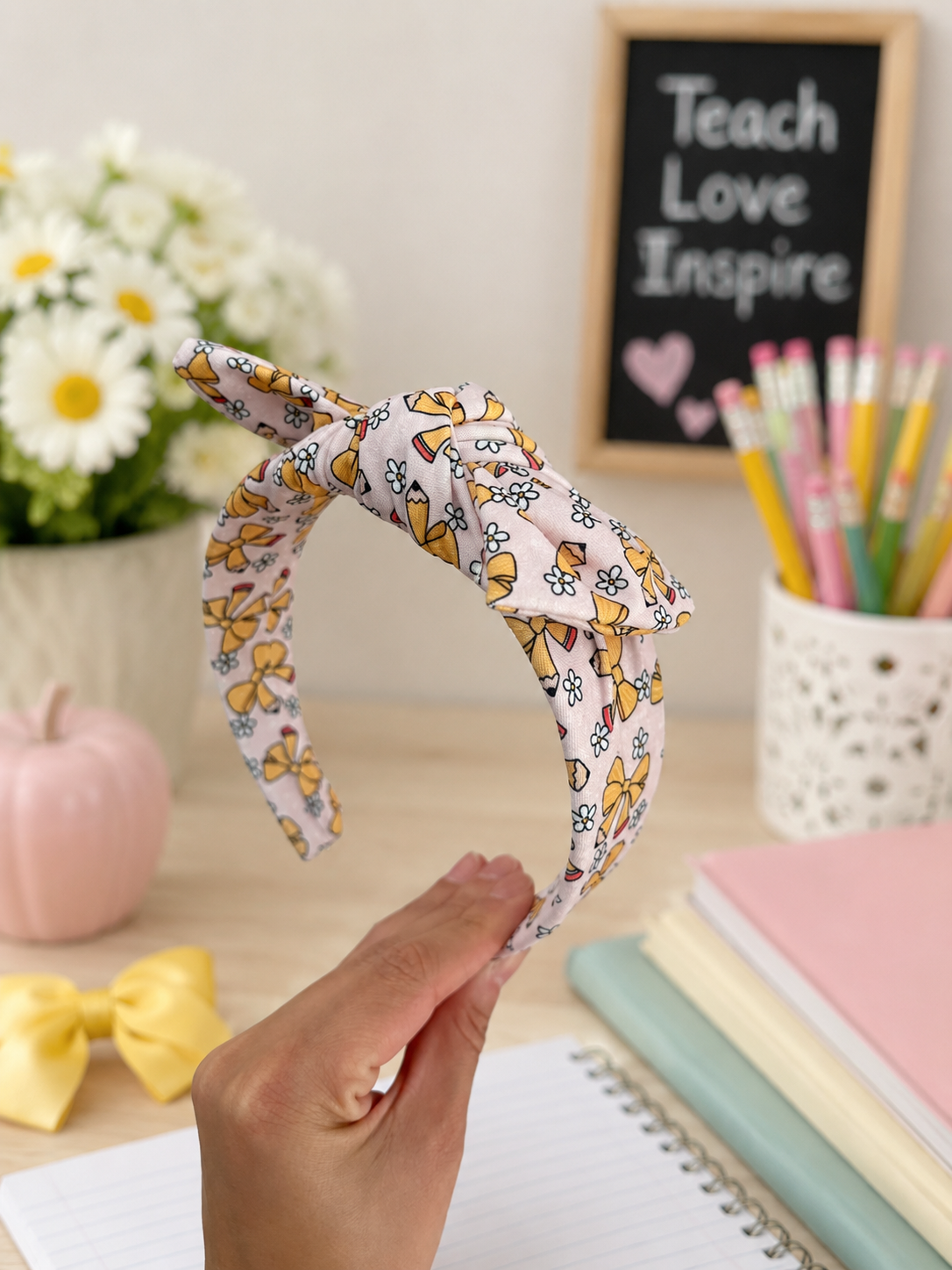 Pink Pencil Bow Headband