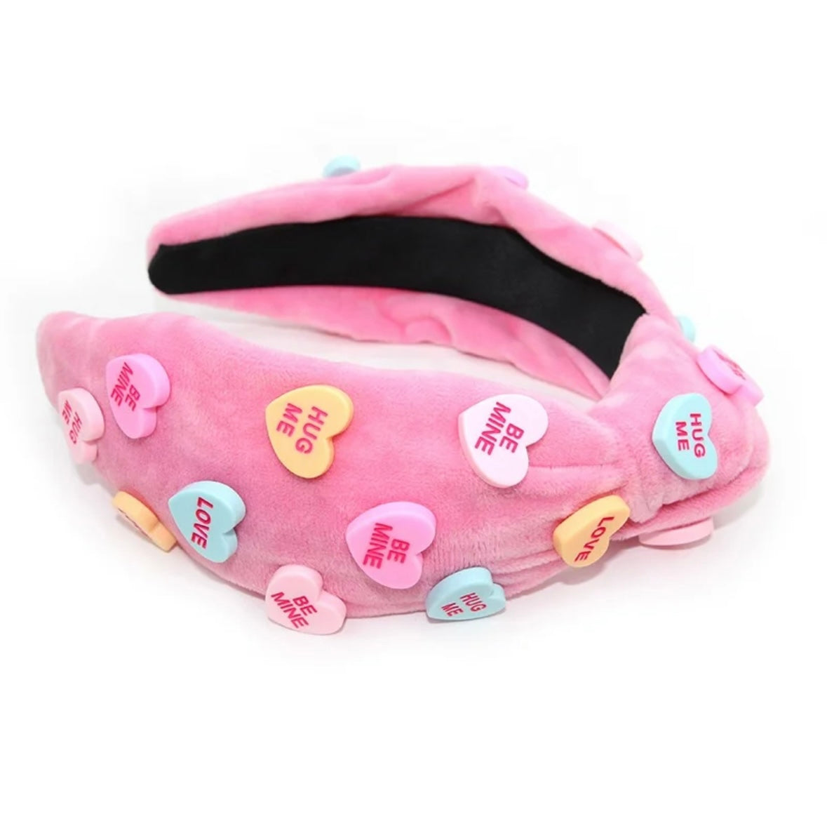 Pink Velvet Candy Hearts Knot Headband