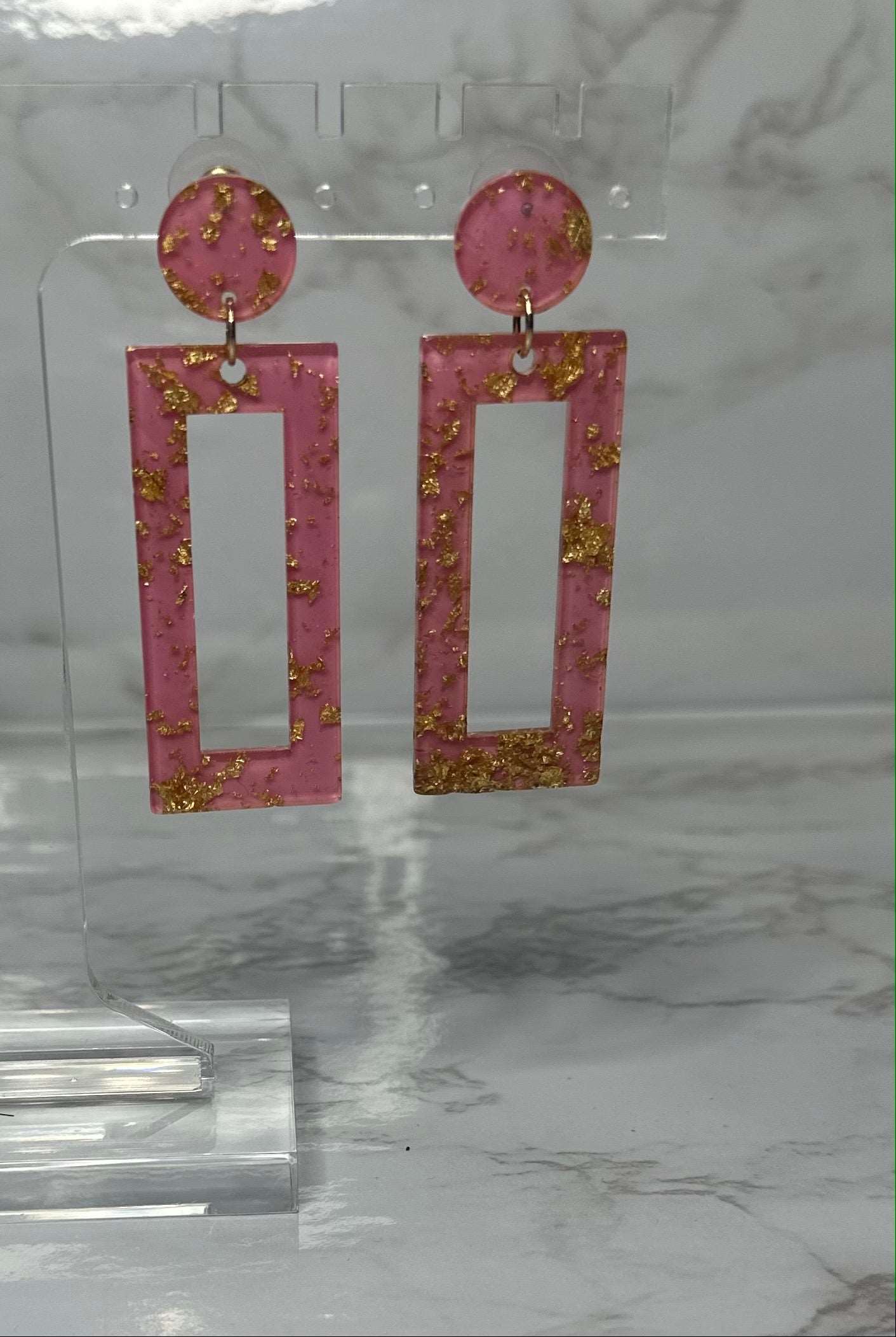 Barbie Pink and Gold Rectangle Dangle Earring