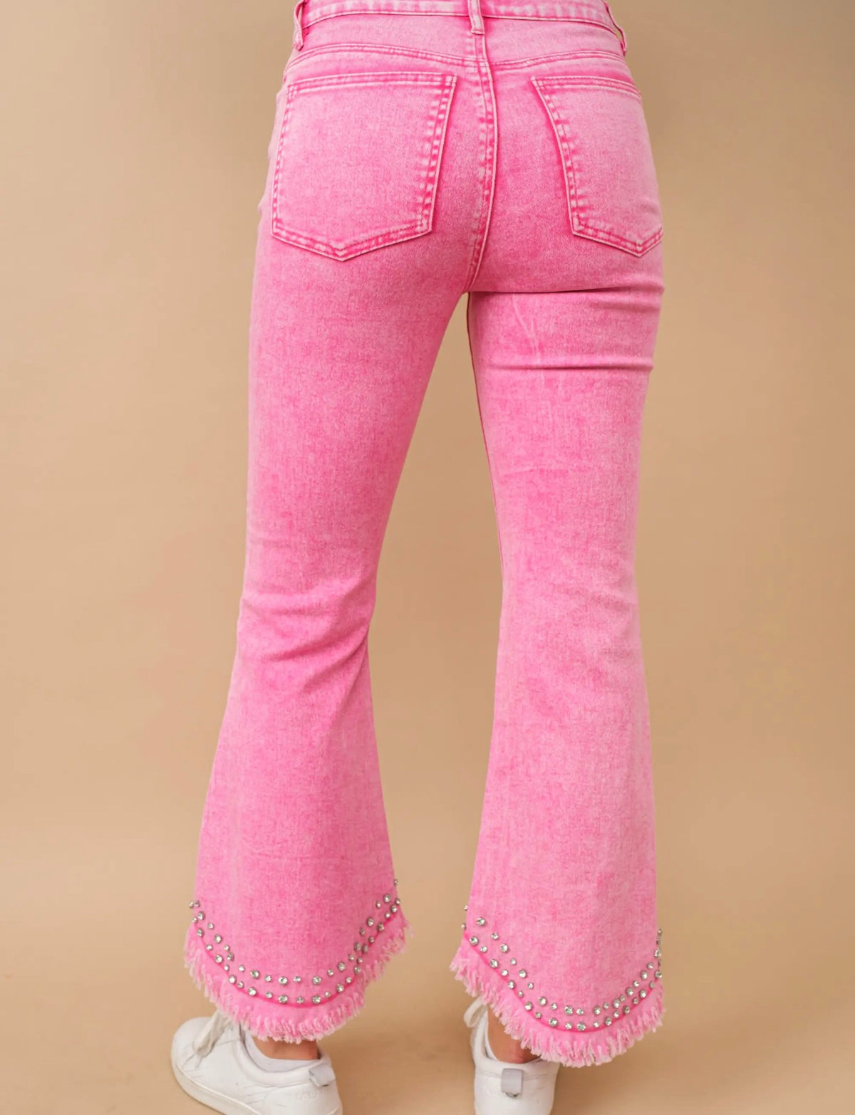 Pink Rhinestone Detailed Denim Pants