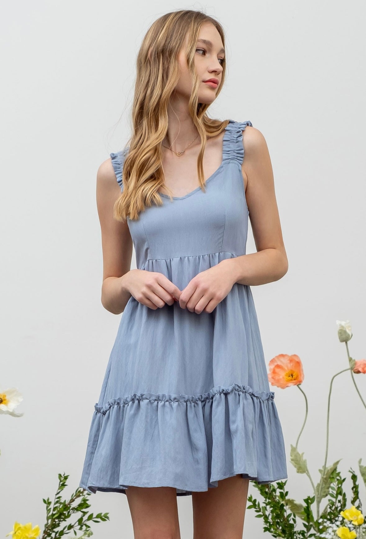 Light Blue Tank Tiered Dress