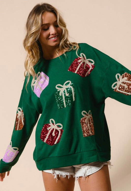 Green Sequin Present Sweatshirt