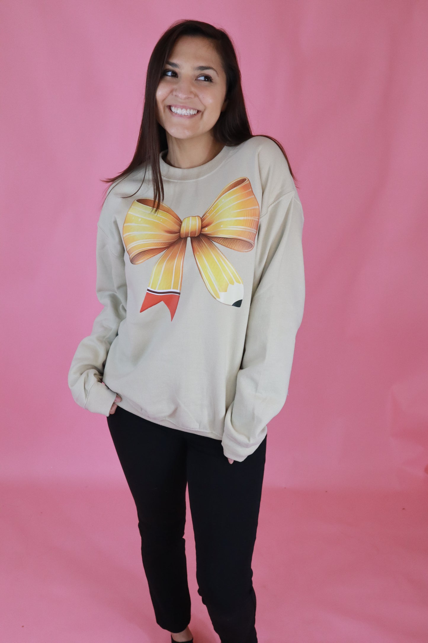 Pencil Bow Beige Sweatshirt