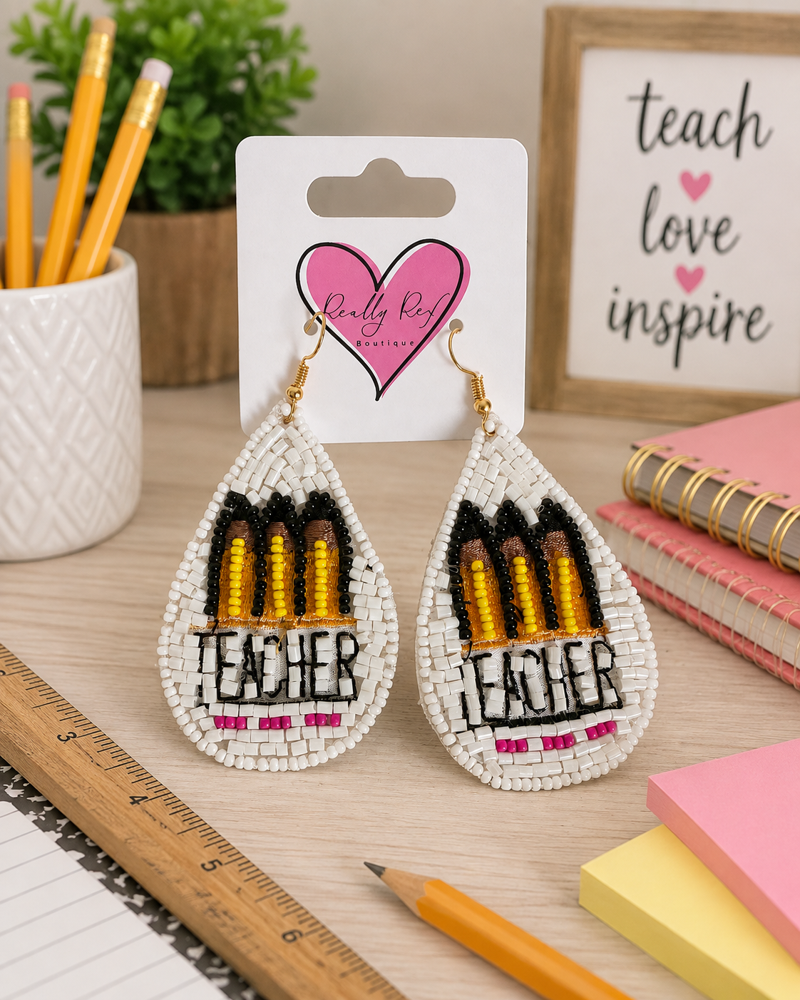 Beaded Teacher Teardrop Earrings