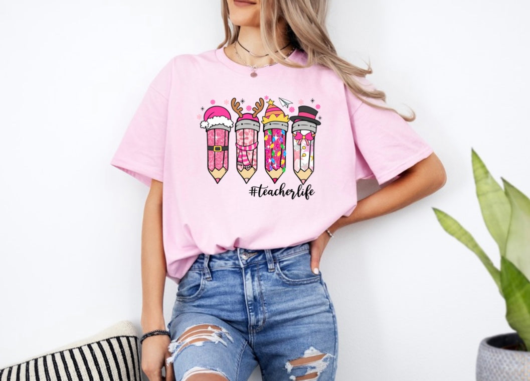 Pink Christmas Pencil Tshirt