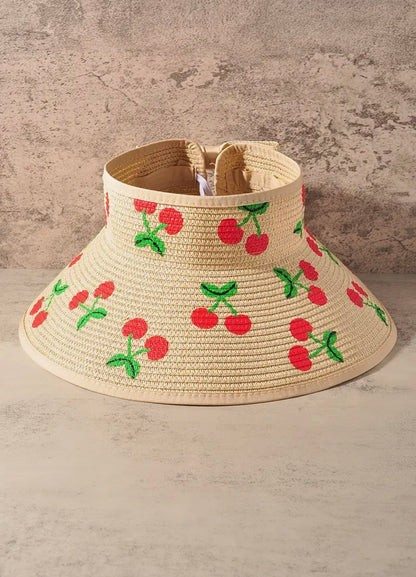 Cherry Straw Visor Hat