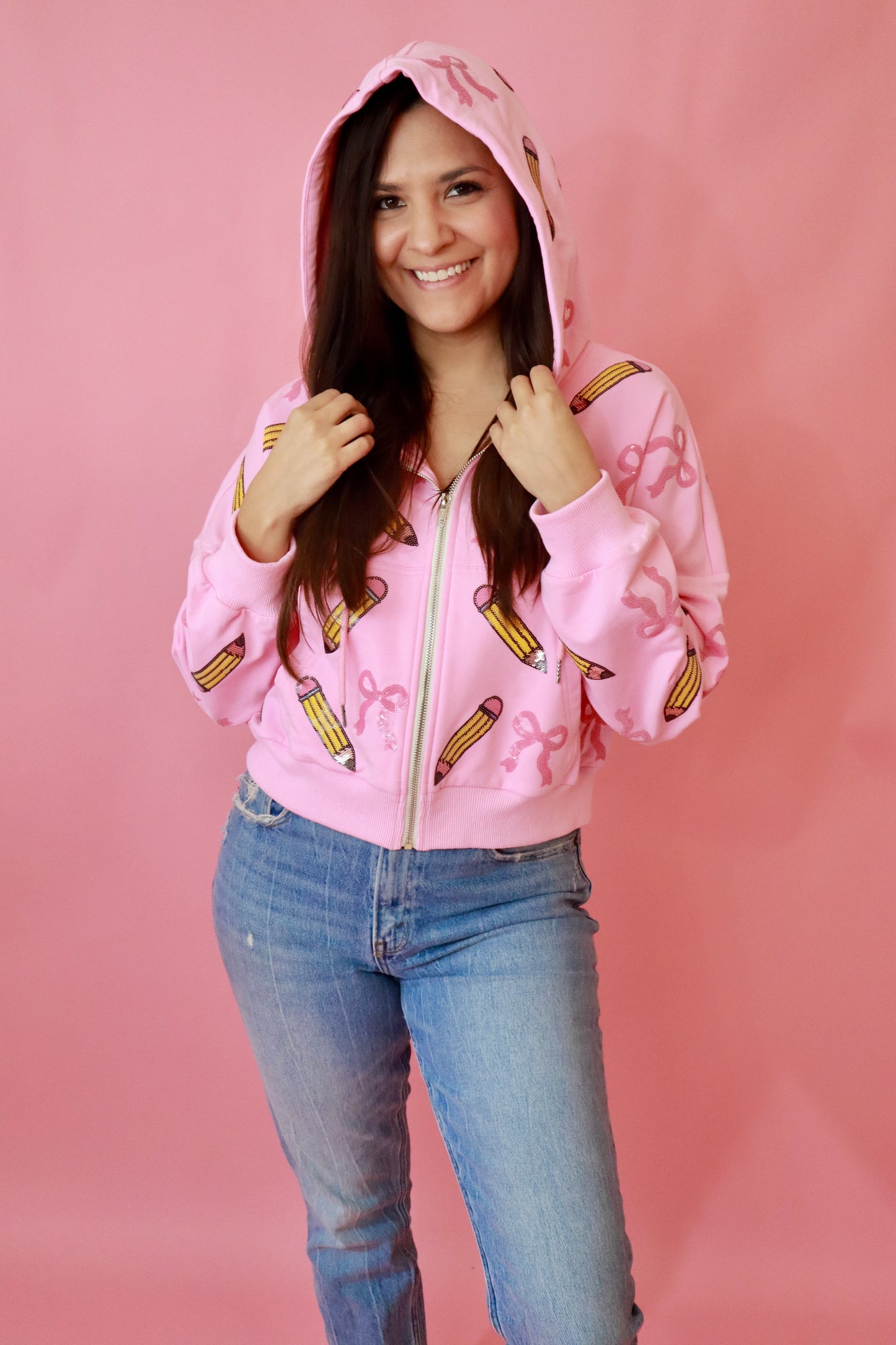 Pink Sequin Coquette Pencil Jacket