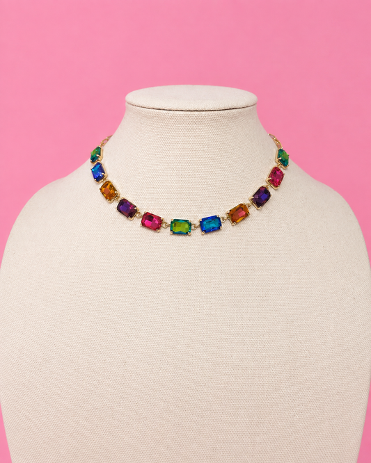 Multicolor Rectangle Rhinestone Necklace