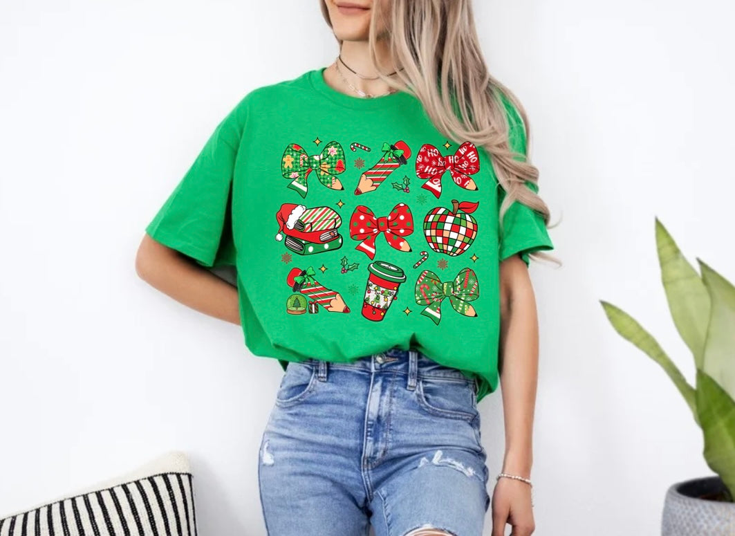 Christmas Teacher Bow Tshirt