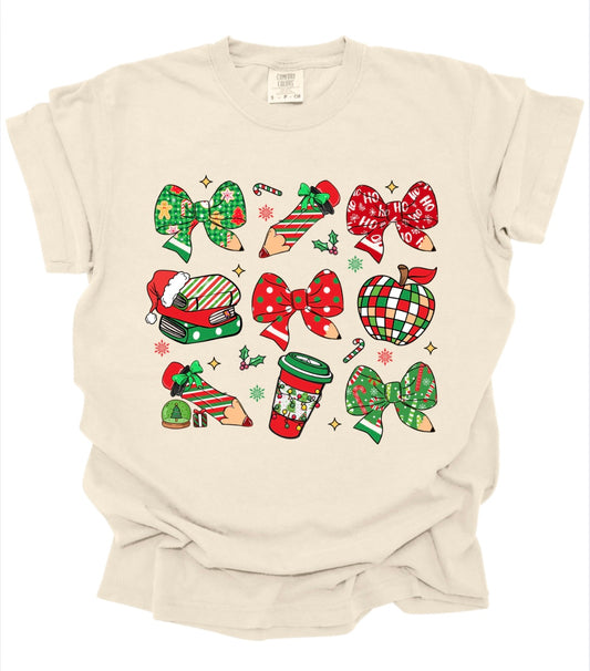 Christmas Teacher Bow Tshirt