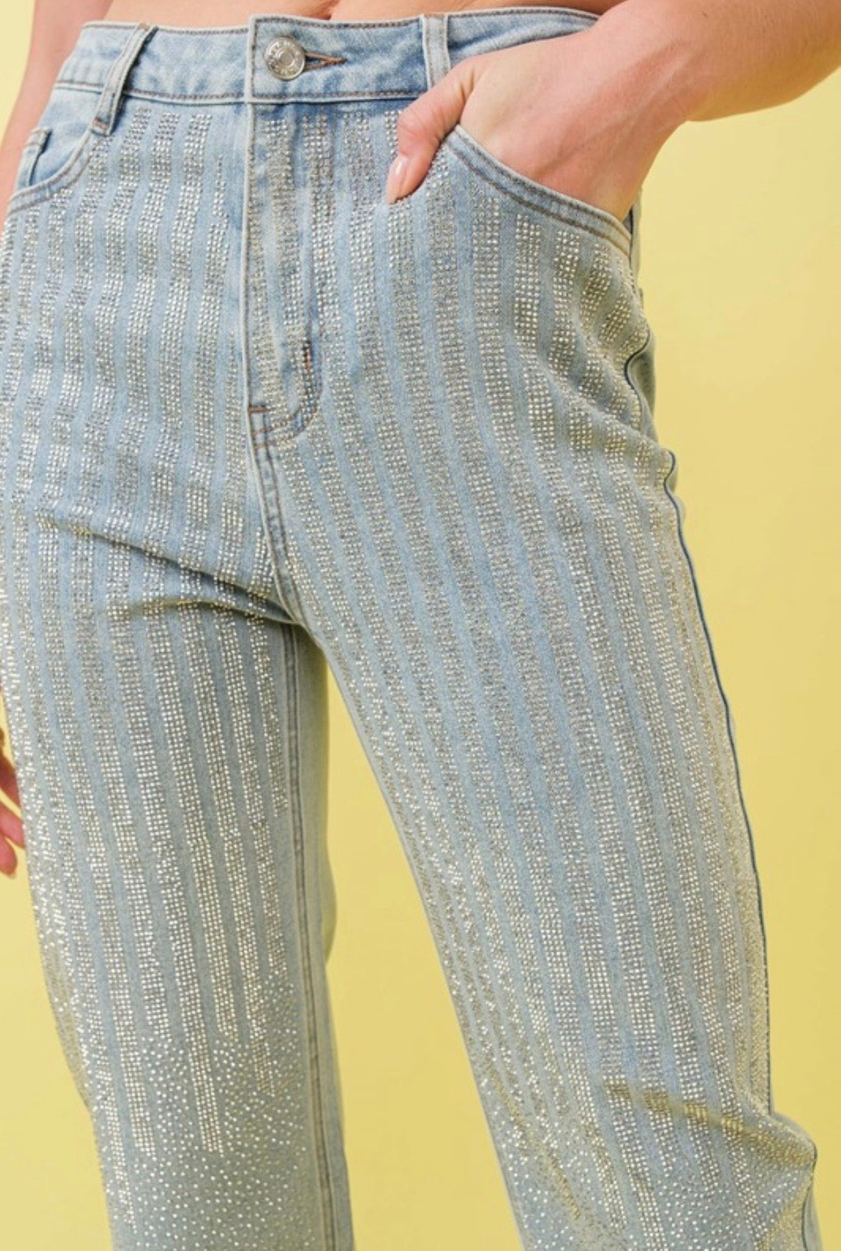 High Waisted Rhinestone Jeans