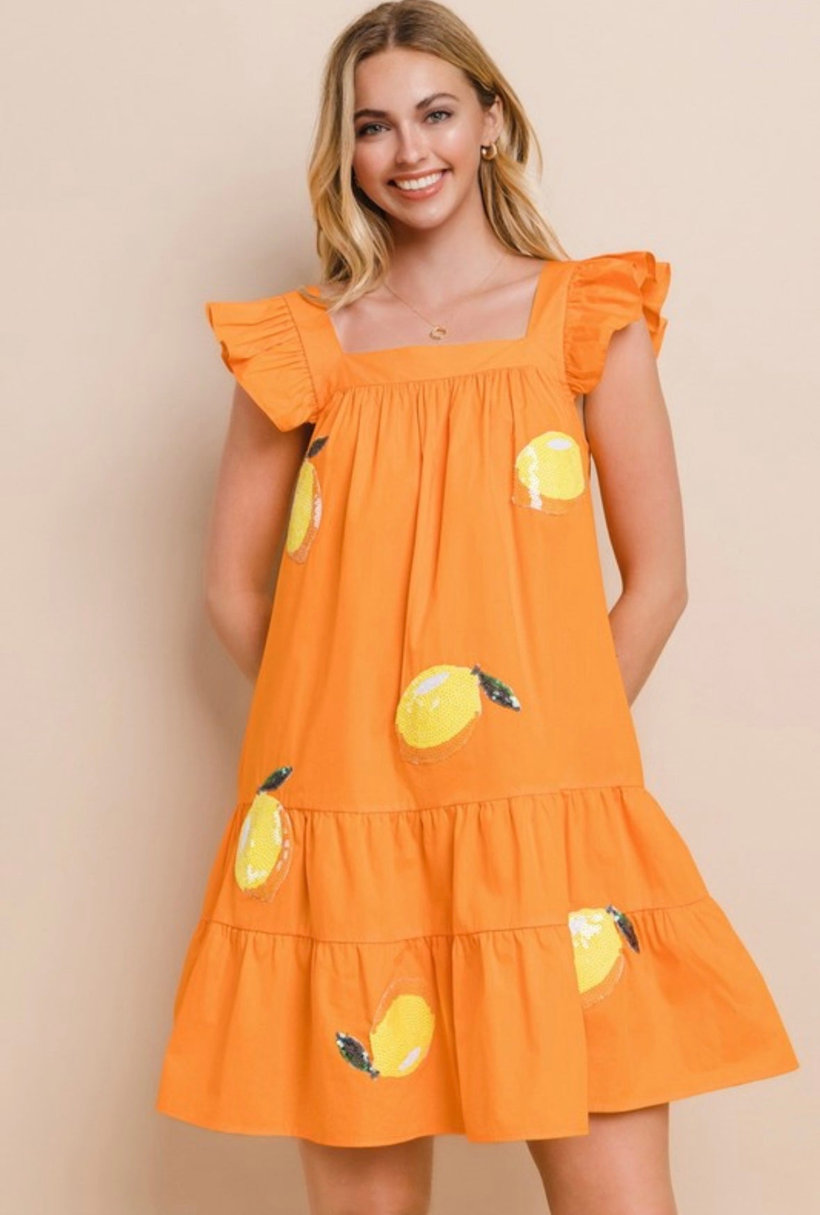 Orange Sequins Lemon Patch Tank Dress