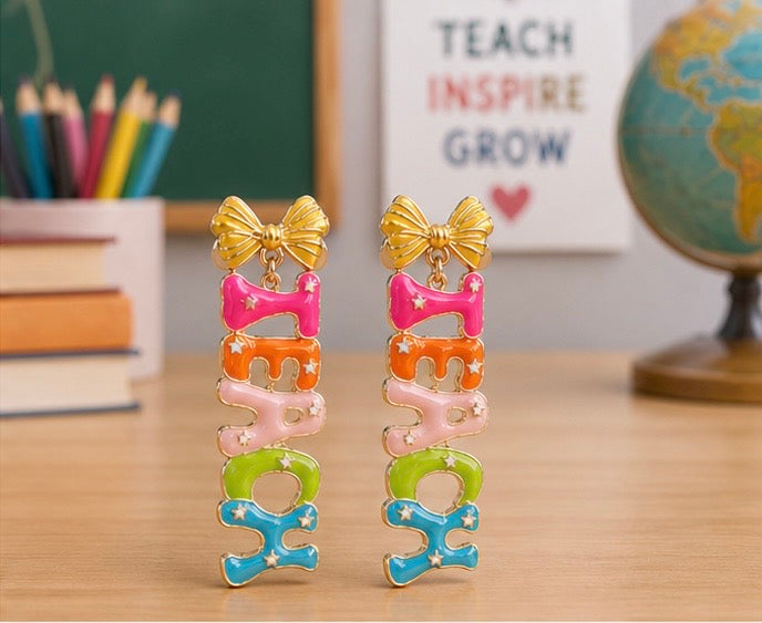 Teach Pencil Bow Earrings