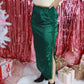 Green Satin Midi Skirt with Lace Detailing