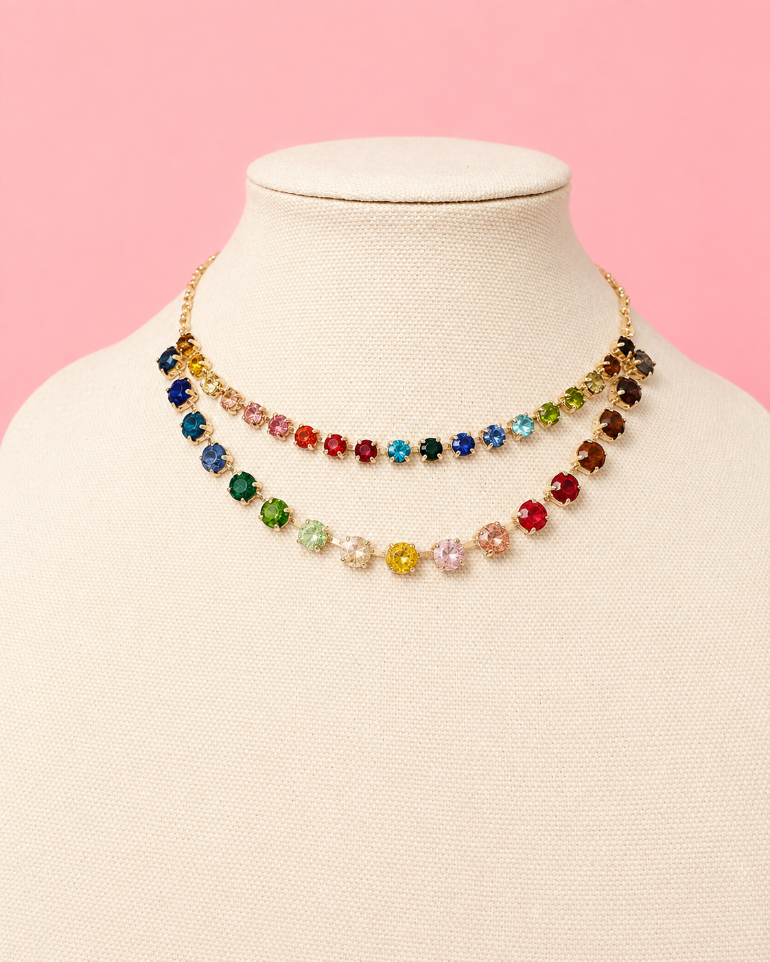 Layered Rainbow Rhinestone Necklace