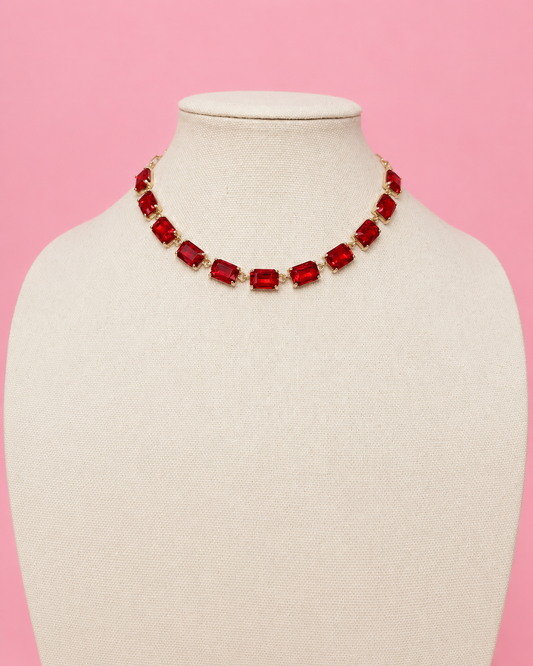 Red Rectangle Rhinestone Necklace