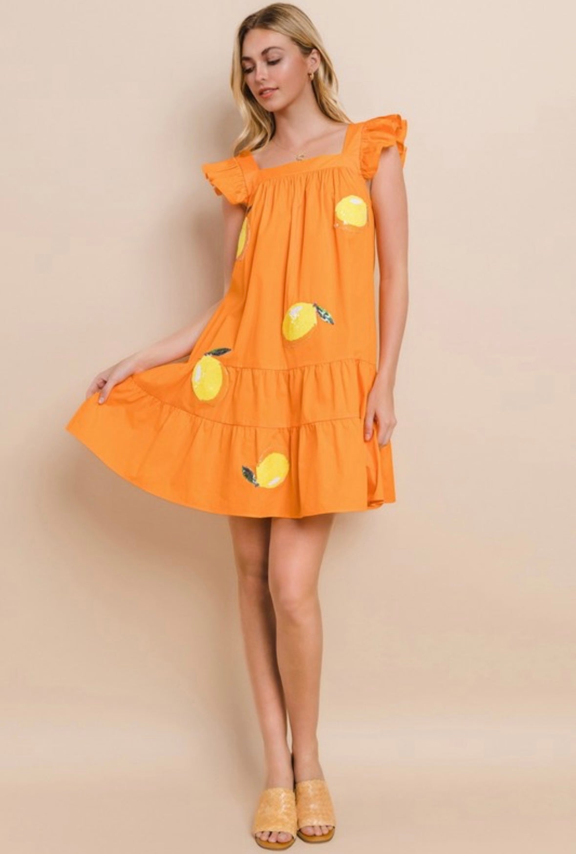 Orange Sequins Lemon Patch Tank Dress