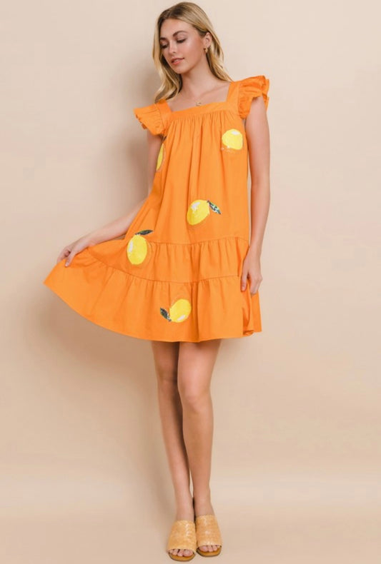 Orange Sequins Lemon Patch Tank Dress