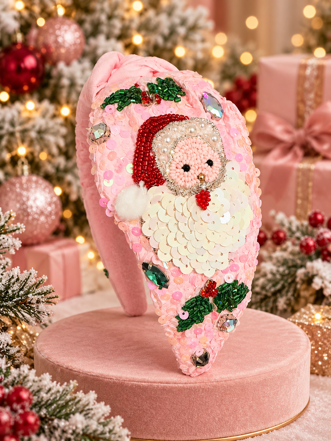 Pink Sequin Santa Headband