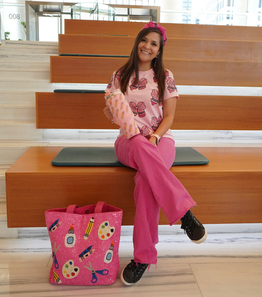 Pink Sequin Crayon Bow Top