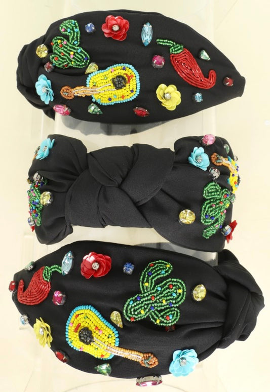 Black Sequin Fiesta Themed Headband