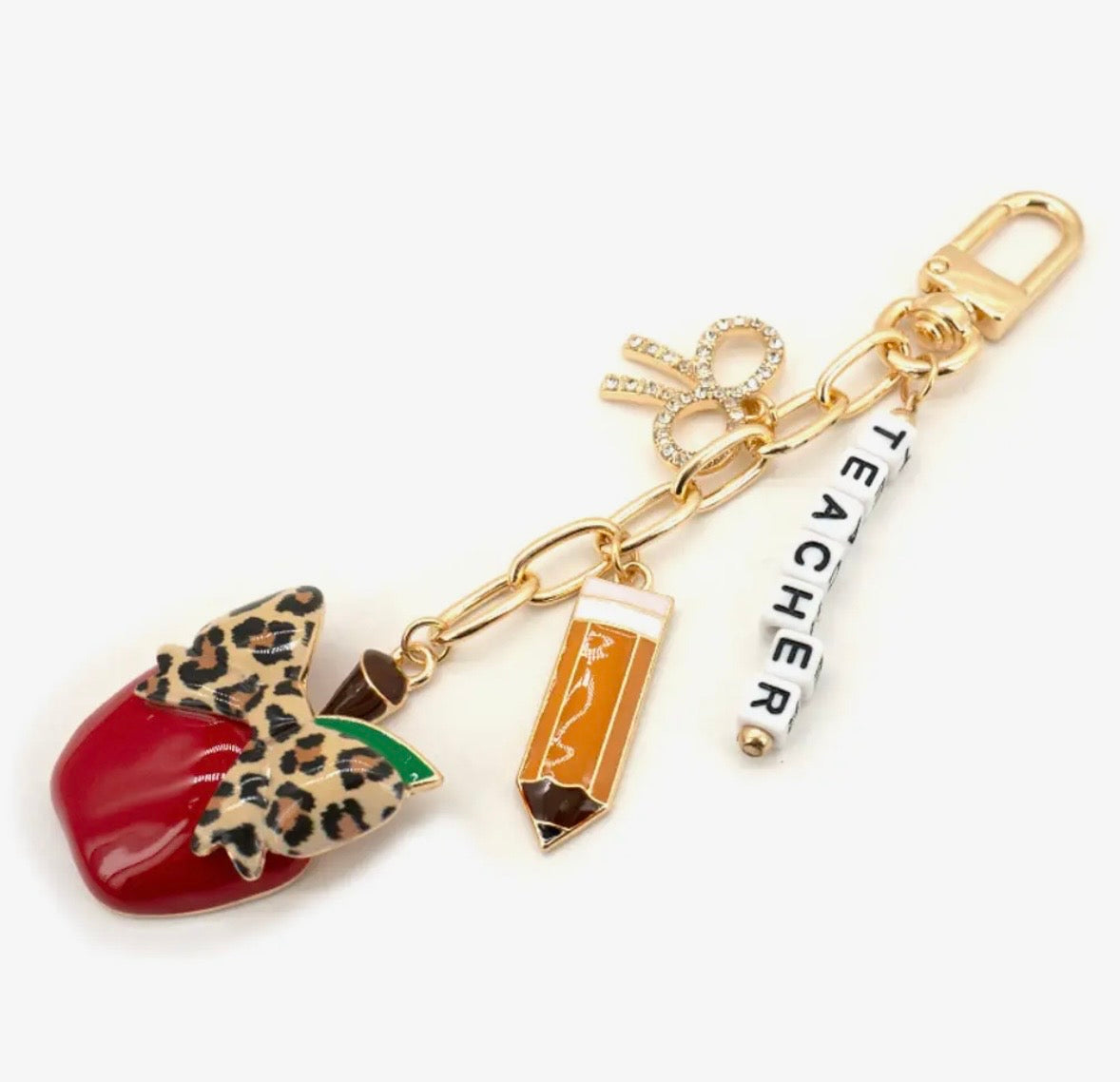 Leopard Apple Charm Keychain