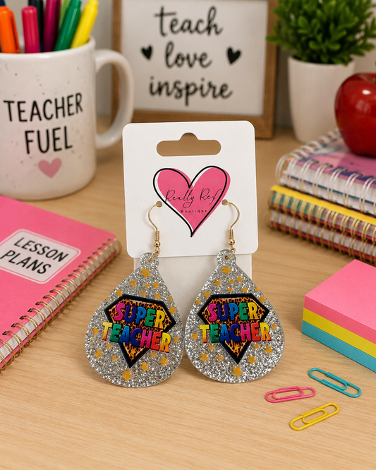 Super Teacher Teardrop Earrings