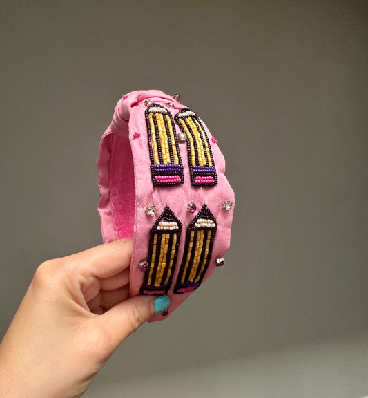 Pink Beaded Pencil Knot Headband
