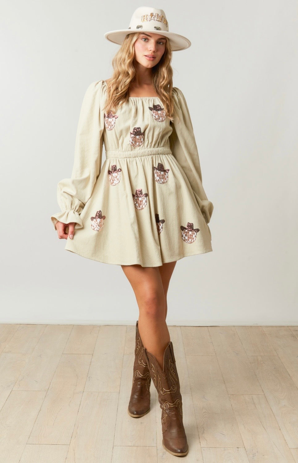 Corduroy Cream Disco Cowgirl Dress