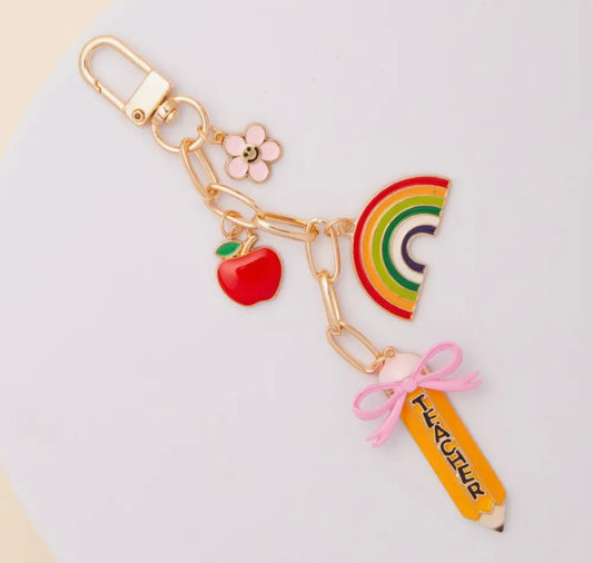 Teacher Bow Charm Keychain