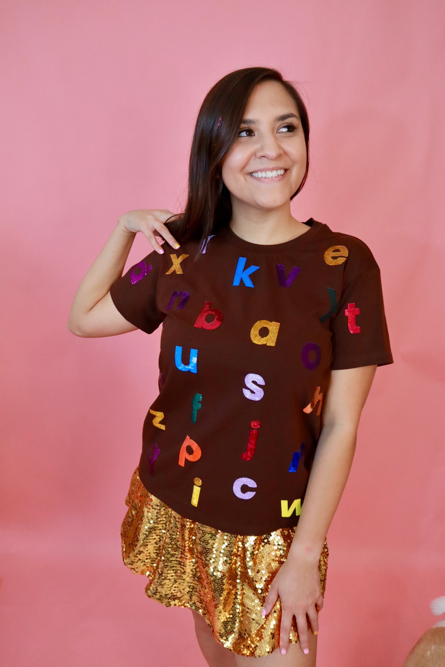 Sequin Colorful Alphabet Shirt