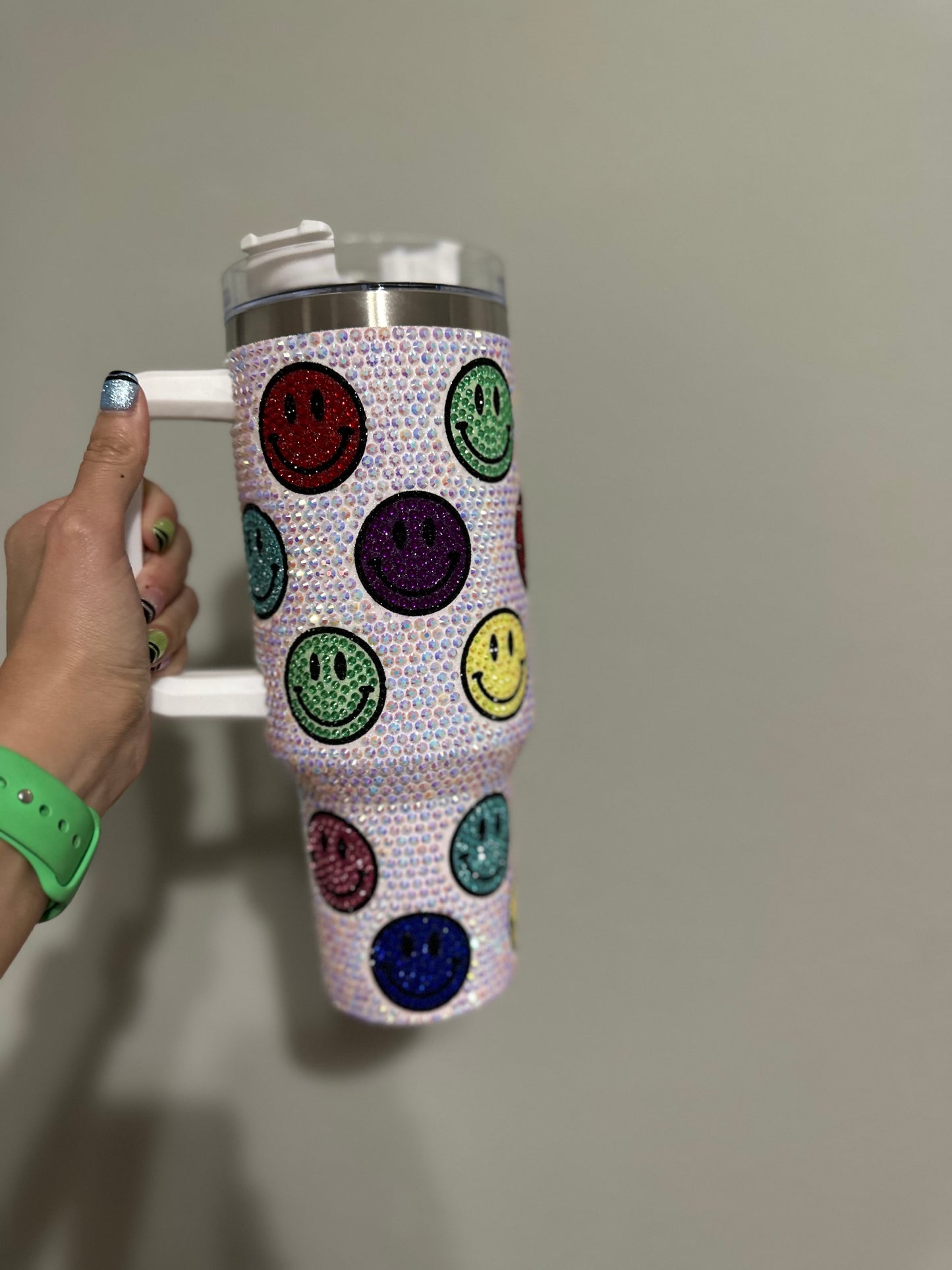 Rhinestone Glitter Smiley Face Tumbler