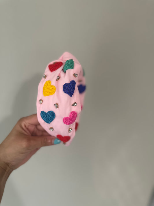 Multi Color Beaded Heart Headband