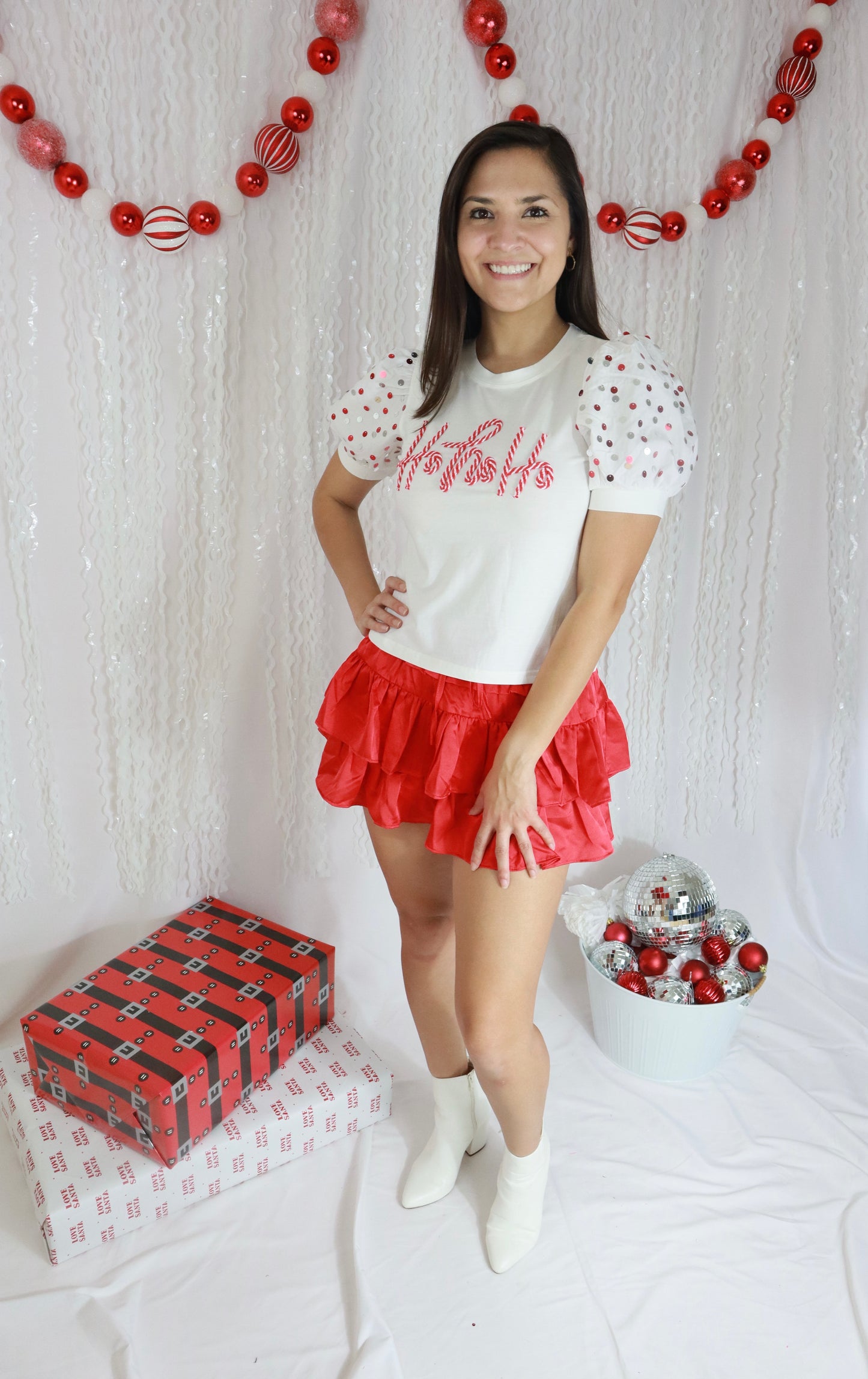 Ho Ho Ho Sequin Puff Sleeve Top