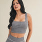Black Gingham Square Neck Cropped Top