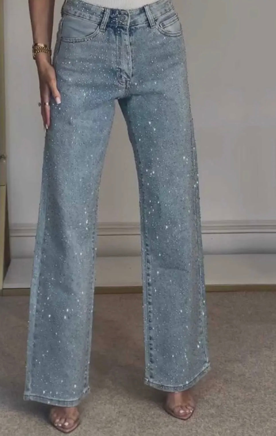 High Waisted Rhinestone Jeans