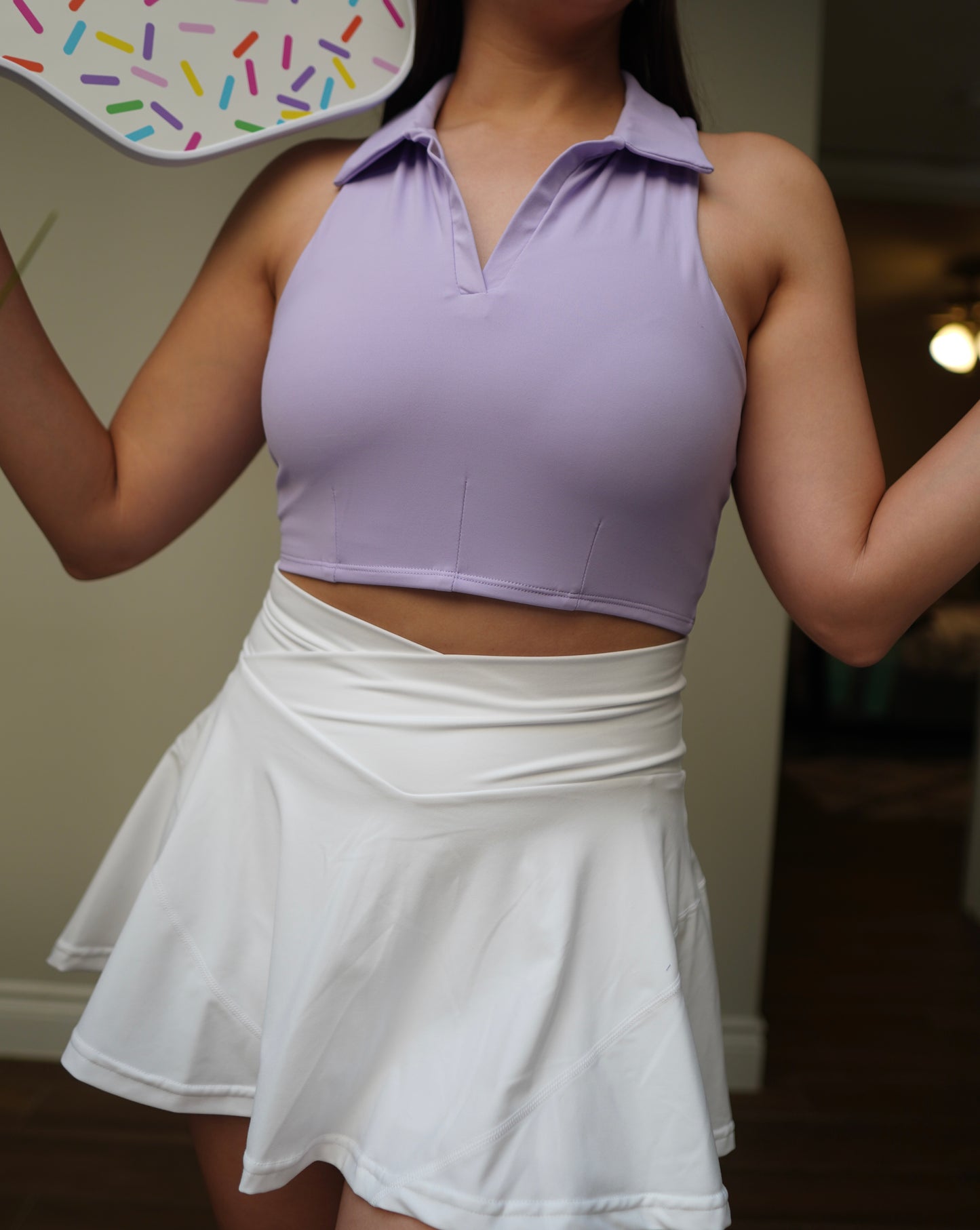 Lavender Athletic Collared Crop Top