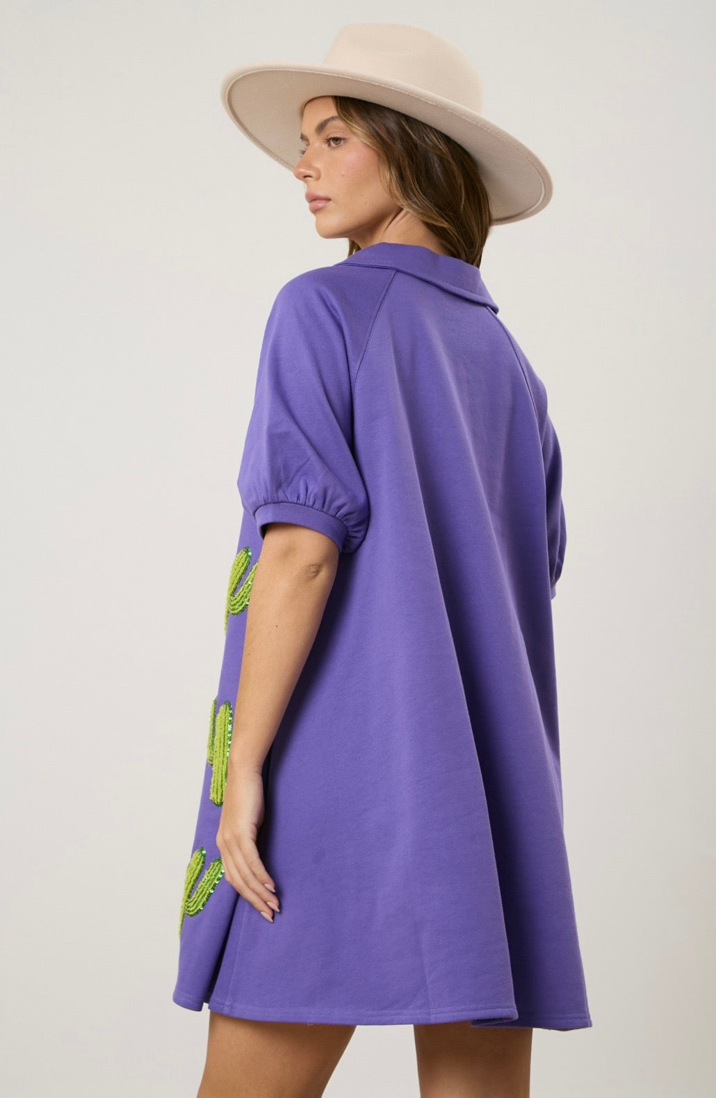 Purple Cactus Sequin Cactus Patch Dress
