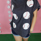 Dark Grey Sequin Baseball Patch Oversized Tee