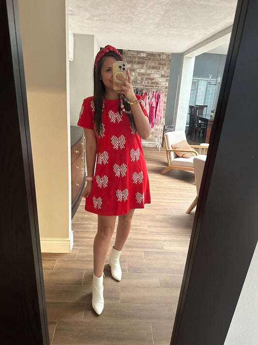*PREORDER* Sequin Candy Cane Bow Dress