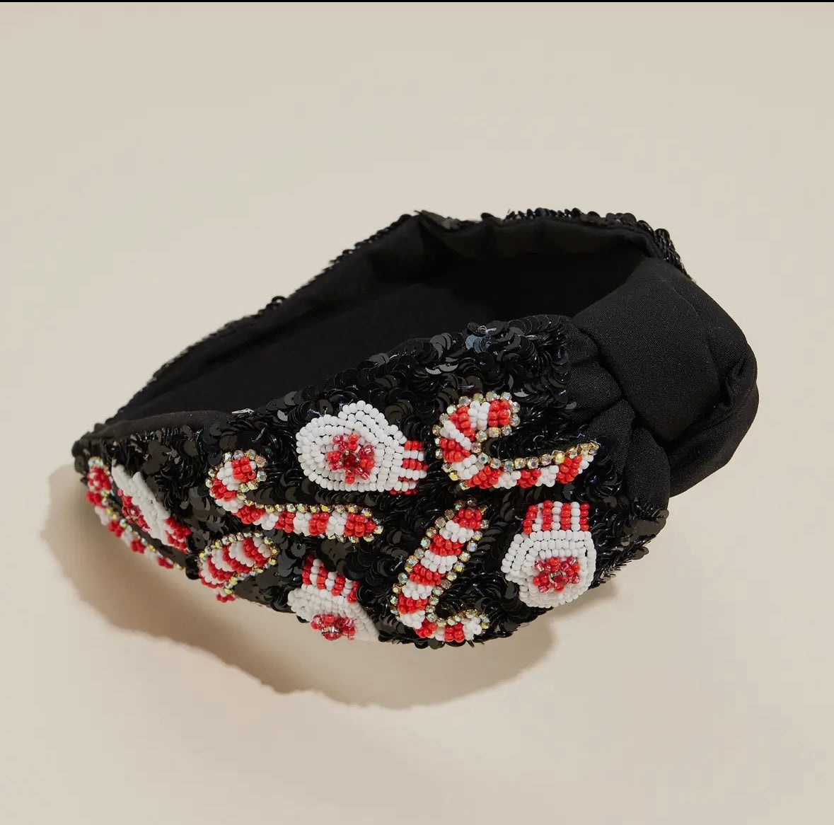 Black Candy Cane and Mitten Sequin Headband