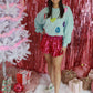 Blue Sequin Christmas Lights Oversized Top