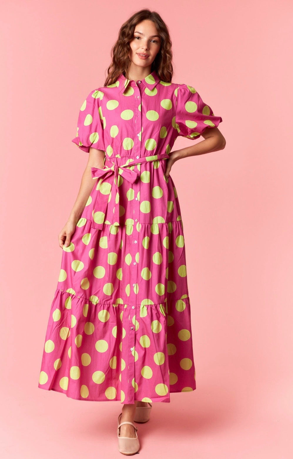 Pink and Lime Green Polka Dot Maxi