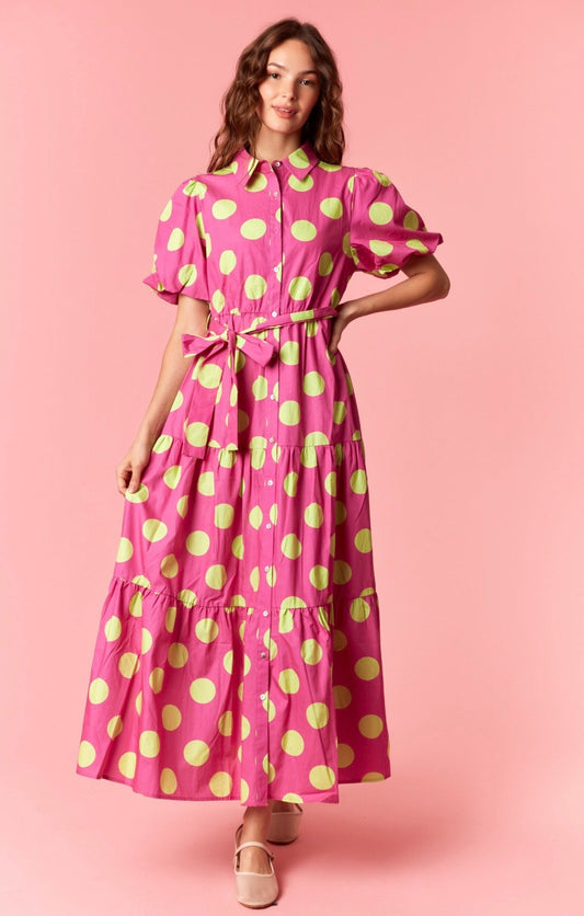 Pink and Lime Green Polka Dot Maxi