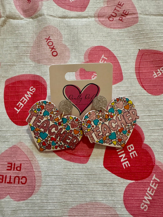 Glitter Heart Teacher Earrings